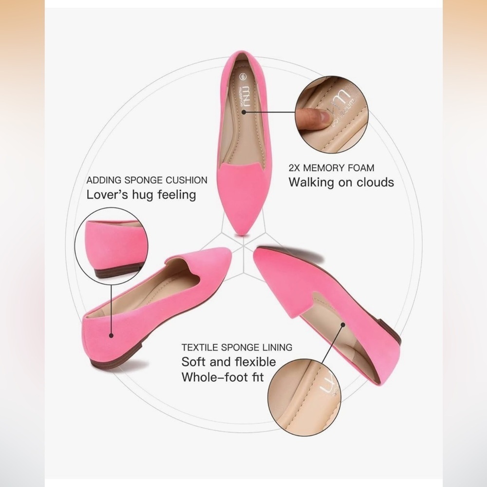 New MUSSHOE Flat Shoes Women Comfortable Slip on Women's Flats 8.5 pink - Picture 4 of 7
